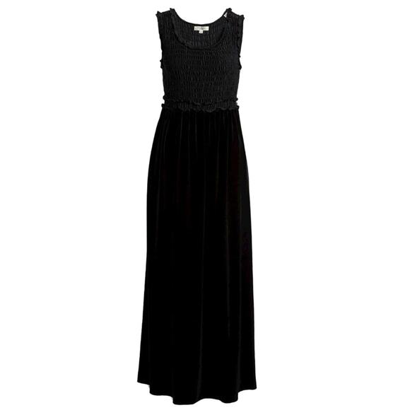 NWT Max Studio Velvet Maxi Dress Black Smocked Sleeveless Size Medium - Picture 1 of 9